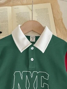 SHEIN Camisa polo con cuello y parches de colores contrastantes para niño - Multicolor - Ver 2
