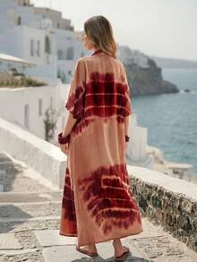 Breezaya Đầm mùa hè phong cách Bohemian, in họa tiết tie-dye, cổ chữ V, dáng rộng, thoải mái, có túi lớn, thích hợp cho nữ đi nghỉ mát ở bãi biển. - màu nâu - Xem 2