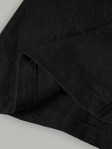 SHEIN Serisse Kids 少女日常休闲基本款100%纯棉弹力腰阔腿裤，返校季 - 黑色 - 查看 5