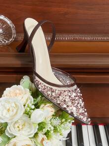 CUCCOO HITCHD Sandal Hak Tinggi Wanita Motif Bunga Elegan untuk Pesta Natal - Burgundy - View 13