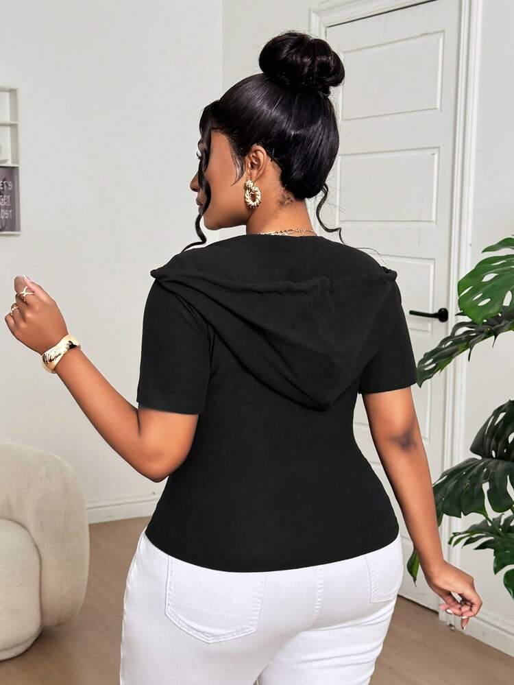 Dazy Plus Valentine's Day Zip-Up Hoodie T-Shirt, Slim Fit Knit Cardigan, Plus Size Women Short Sleeve T-Shirt, Spring/Summer