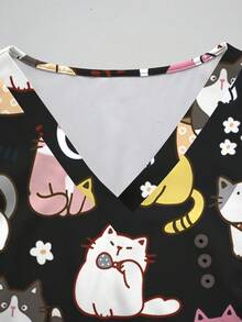 PopScrub Setelan Seragam Perawat Wanita Lengan Pendek Leher V dengan Saku dan Celana Belahan Bawah, Motif Kartun Kucing Lucu, Musim Semi/Panas - MultiWarna - View 6