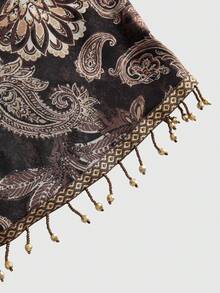 ROMWE Fairycore Top Plus Size Feminina com Estampa Retrô Hippie Western Cowboy, Decoração de Contas de Madeira Transparentes, Bainha com Franjas e Estampa Paisley Twist - Multicolorido - Visão 3