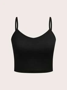 SHEIN EZwear 2件套休闲简约黑色和卡其色大码女式背心，带胸垫 - 彩色 - 查看 4