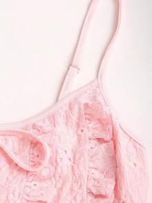 Sweetra Women's Soft Pink Lace Knit Mini Dress,Summer Cottage Core Picnic Sweet Bow Tie Strap Camisole Dress,Fitted A-Line Silhouette For Dates - Pink - View 3