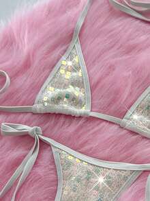 Bộ bikini 2 mảnh Swim SXY với áo yếm và quần lọt khe buộc dây bên hông, kiểu dáng gợi cảm, thích hợp cho mùa xuân/hè. - trắng - Xem 4