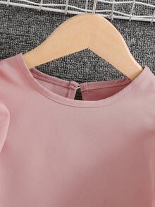 SHEIN Elladie kids 少女简约时尚短袖T恤和裤子套装 - 粉色 - 查看 3