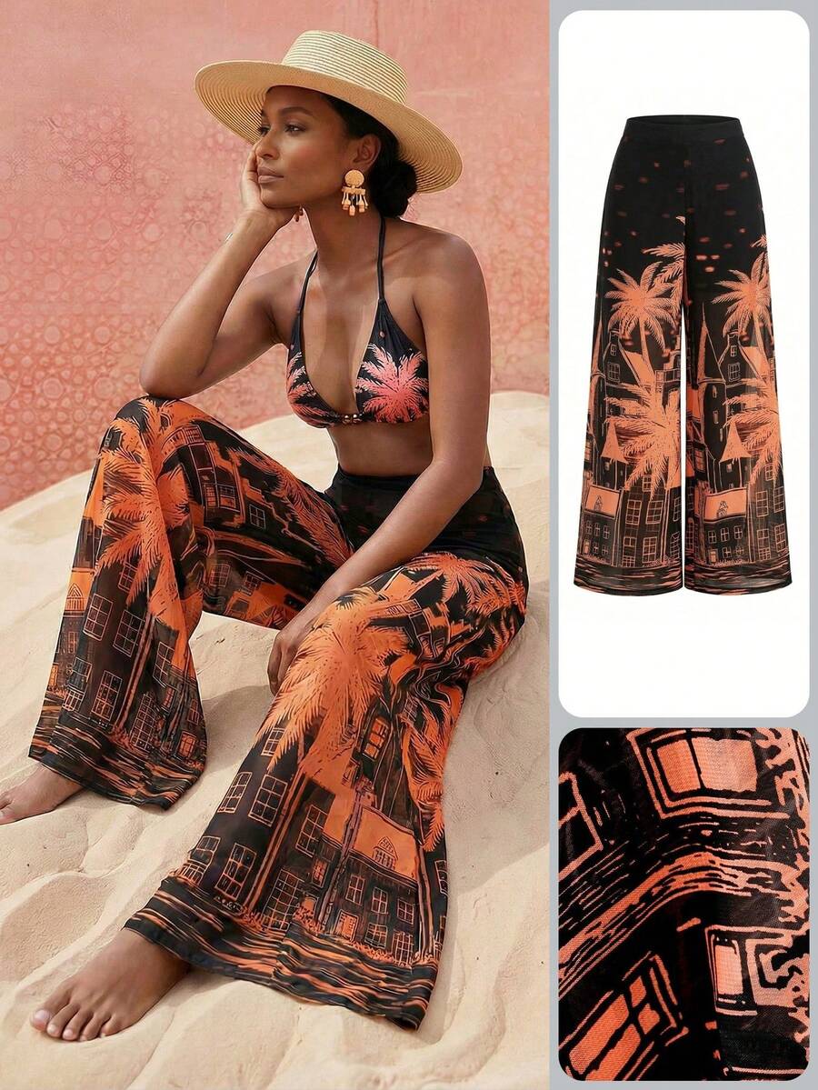 Zivah 2026 Summer New Arrivals: Elegant Beach Vacation Wear, Including A Pink Coconut Tree Print Trouser Cover-Up, Suitable For Music Festivals, Easter, St. Patrick's Day, Western-Style, Nomadic, Birthday Parties, Graduation Ceremonies, University Campuses, Students, Casual Wear, Basic Pieces, Vacations, Cruises, Beaches, Sunbathing, And Other Occasions. Bestselling Items Include Women's Pink Coconut Tree Print Black Trouser Cover-Up, Bohemian-Style Women's Patterned Trouser Cover-Up, Unique Trouser Cover-Up, Sophisticated And Elegant Print Trouser Cover-Up, And Abstract Print Trouser Cover-Up. Cover Ups For Swimwear