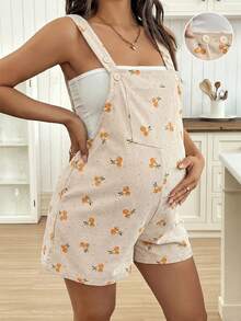 SHEIN Quần yếm in hình quả anh đào dành cho bà bầu, kiểu dáng thường ngày. - Nhiều màu - Xem 3