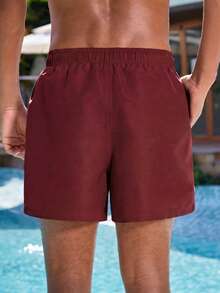 Manfinity VDAYZ Quần short đi biển nam có dây rút ở eo, thêu họa tiết. - Màu Đỏ Sâu - Xem 2