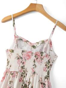 Romantisches Damen-Maxikleid mit französischem Rosenblumenmuster, ärmellos, V-Ausschnitt, geraffte Taille, geeignet für Strandurlaub, Landleben, Dates - Verschiedenfarbig - Übersicht 5