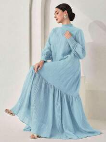 Veilorie Women's Solid Color Pleated Collar Casual Party Travel Dress - Baby Blue - View 2