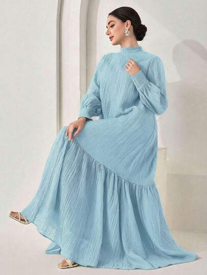 Veilorie 女士纯色褶皱领休闲派对旅行连衣裙