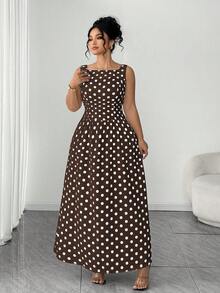SHEIN Elenzya Elegantes Polka Dot Kleid ohne Ärmel in Große Größen, Sommer - Kaffeebraun - Übersicht 6