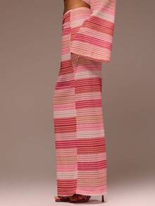 MUSERA Falda larga con textura y estampado de rayas de baja cintura, solo para ocasiones femeninas, primavera, verano, vacaciones, salidas nocturnas, bonita, Arenas Doradas - Multicolor - Ver 3