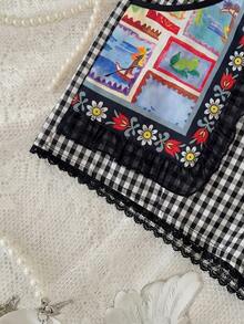 Flirla Red Plaid Cute Fruit Pattern Women Shorts - Black - View 6