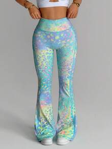 Dewbera Colorful Leopard Print Flared Pants With Pockets - Multicolor - View 4