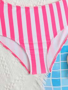 SHEIN Bộ đồ bơi một mảnh cổ lệch màu Colorblock cho bé gái, thiết kế khoét eo, trang phục đi biển màu tím - Màu Hồng Tươi - Xem 6
