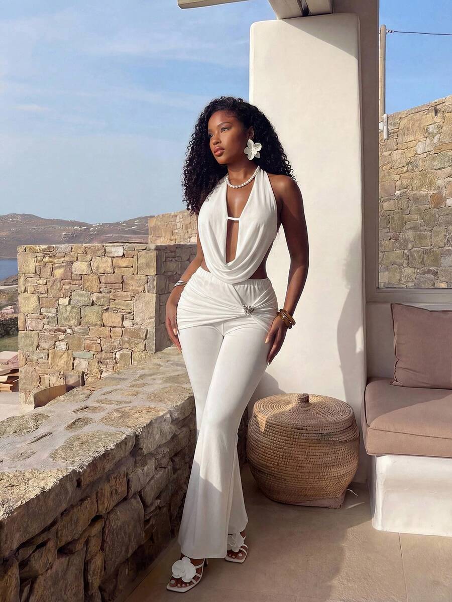 SHEIN BamGlam Women's Summer Vacation Halter Neck Tank Top And Pants Sexy 2 Pieces Set Ladies Two Piece Outfits Suits Formal Sets For Women Outfits White Pants Suit For Women Elegant Sexy Outfits For Women Classy Coords Outfit For Women Pants Suits For Woman Elegant Wedding Women S Pant Suit Vacation Outfits Women  , Holiday Outfits For Women  , Summer Holiday Outfits , Vacation  , Holiday , Vacation Outfits For Women , Vacation Dresses , Holiday Outfits , Vacation , Beach Vacation Outfits For Women Summer ,Summer Outfit For Women  , Summer Clothes , Summer Outfit For Women , Summer Clothes  , White , Elegant  Summer , Summer Outfit For Women , Summer Clothes  , Summer Outfits For Women  , Summer Outfits ,Party Dress  , Elegant Dresses For Party  , Elegant Party Dresses  , Party Dresses  , Elegant Party Dresses For Women  , Party Dresses For Women  , Party Top  , Elegant Party Dress , Party , Elegant Long Party Dress - White - View 1