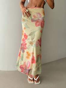 Aloruh Falda de cintura baja con estampado floral para vacaciones, primavera/verano para mujer - Multicolor - Ver 5