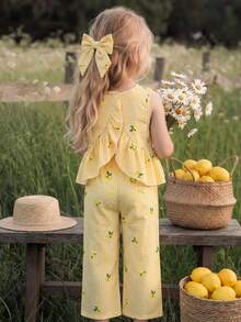 Emery Rose Kids Emery Rose Kids Bộ áo hai dây và quần họa tiết chanh kẻ caro cho bé gái - Màu vàng - Xem 4