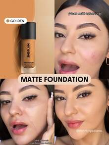 SHEGLAM Complexion Pro Long Lasting Breathable Matte Foundation-Golden Matte Sweat-Proof Foundation Oil Control Full Coverage Pore-Less Concealer Waterproof Flawless Non-Fading Weightless Liquid Foundation Brand Beauty Makeup Face Paint Cosmetic For Women Girls Perfect For Spring Summer Ideal For Y2K Fancy Fashion Suitable For Birthday Mother'S Day Gift Rave Party Ready Best Color - Golden - View 1
