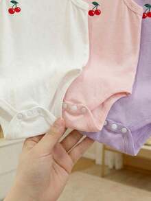 3件套女宝宝夏季连体衣套装，粉色、紫色、白色无袖连体衣，简约风格，经典三色组合，柔软针织棉混纺面料，适合女宝宝外出休闲穿着 - 彩色 - 查看 6