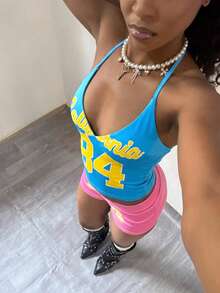 SHEIN HypeZone Women's Fashionable Knit Printed Camisole - Blue - View 4