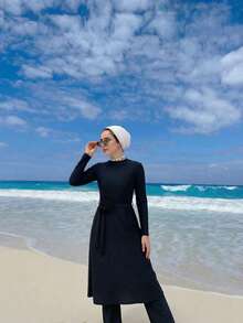 Swim Mulvari 1pc Women Casual Surfing Long Sleeve & Leg Zip Front Tankini Swimsuit - Black - View 3