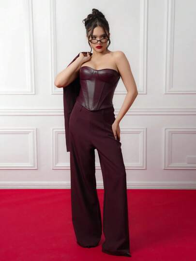 Criza Taa Women's Fashionable Sexy Solid Color Criss-Cross Back Bandeau Top,Sexy Tops,Red Top,Red Tops For Women