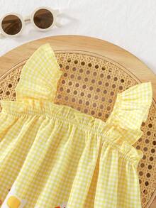 Cozy Pixies Baby Girl Floral Print Square Neck Ruffle Sleeveless Top And Elastic Waist Shorts 2-Piece Set - Yellow - View 7