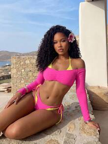 Vaytide 新款春夏性感长袖比基尼套装，沙滩度假泳装 - 彩色 - 查看 3