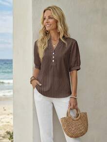 EMERY ROSE Women's Printed Shirt, Versatile Casual Summer Wear - Multicolor - View 3