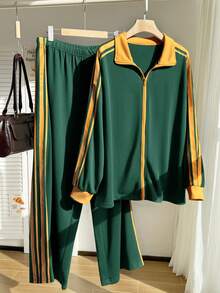 Comfortcana 2pcs Plus Size Women Casual Sports Style Drawstring Sweatshirt And Pants Set - Multicolor - View 9