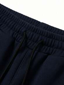 PAVTROS Plus Size Men's Simple Print Drawstring Shorts - Navy Blue - View 6
