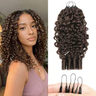 Boho Braids Cabello crochet humano 100% Remy, cabello humano birmano rizado, nudos milagrosos, cabello humano crochet con línea de plumas estilo bohemio, extensiones de cabello humano crochet sedosas y sin costuras invisibles para mujeres con cabello fino, extensiones de cabello humano crochet pre-bucleadas micro