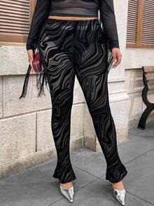 Hourglow Plus Size Women'S Velvet Sheer Tights, For Hourglass Body Shape, For Body Shape, For Summer - Black - View 6