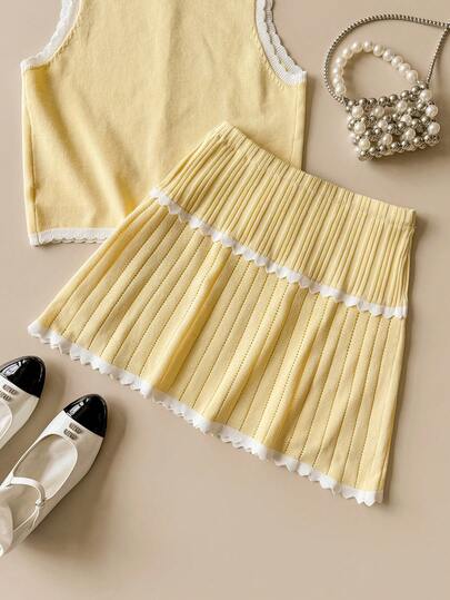 Muvela Women's Casual Colorblock Patchwork Knit Mini Skirt, Summer