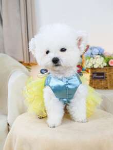 PETSIN 1 chiếc váy phồng kiểu công chúa sang trọng cho thú cưng (mèo/chó), quần áo универсальный, váy lưới kiểu cổ tích cho chó nhỏ. - Màu vàng xanh - Xem 7
