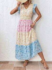 SHEIN LUNE Plus Size Paisley Print Long Vacation Casual Dress Boho Summer Old Money Outfits For Women Spring Break Rave Festival Mothers's Day Church - Multicolor - View 7