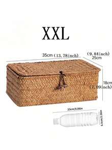 1pc Covered Woven Basket, Willow Storage Box, Rectangular Storage Box, Toy Storage Box, Suitable For Decorating Rooms, Halls, Kitchens, Bathrooms, Bedrooms With Beautiful Appearance - Brown - View 11