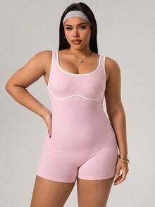 Rhythm Era Plus Size Women Seamless Sports Jumpsuit - Pink - View 5