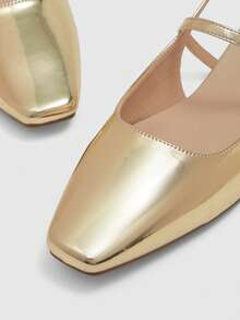 CUCCOO BIZCHIC Women Shoes Small Square Toe Flat Bottom Gold Mirror Women's Low Vamp Flat Bottom Slingback Shoes Light, Comfortable And Simple Commuting Daily Versatile Women's Flat Sole Shoes - Iron plate light gold - View 5