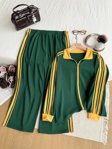 Comfortcana 2pcs Plus Size Women Casual Sports Style Drawstring Sweatshirt And Pants Set - Multicolor - View 8