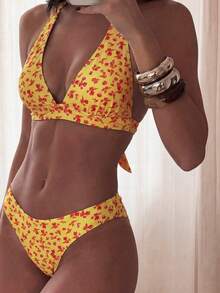 SHEIN Swim 2026新款女士性感印花沙滩比基尼泳装，适合度假的女士比基尼套装，包括花卉印花比基尼套装、Zestiva泳装、斑马纹Larsson套装、斑马纹泳衣、度假套装和女士比基尼套装。 - 彩色 - 查看 7