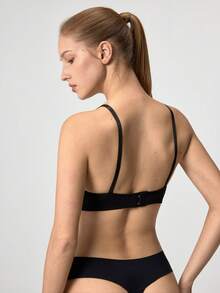 Loungeista 素色褶邊無鋼圈內衣 - 黑色 - 查看 2