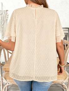 Ceyna Plus Size Ruffle Collar Short Sleeve Blouse, Spring/Summer Ruffle Neck Blouse Blouse For Women Blouse For Women Summer Short Sleeve Top - Apricot - View 2