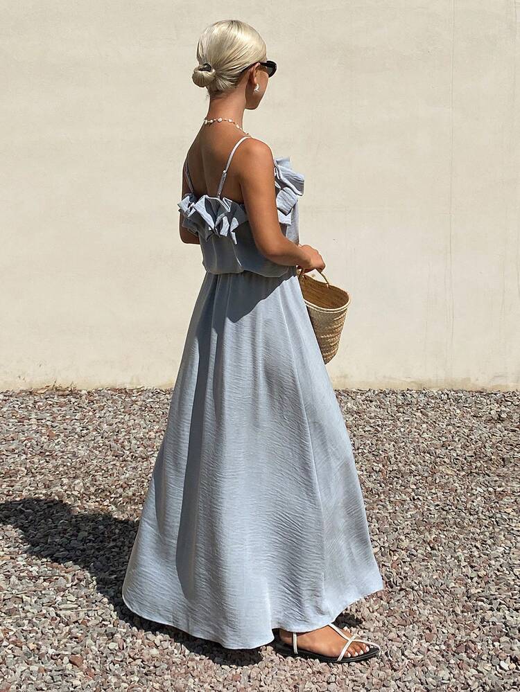 Women's Vacation Casual Solid Color Ruffle Hem Camisole & Mini Skirt 2 Pieces Set