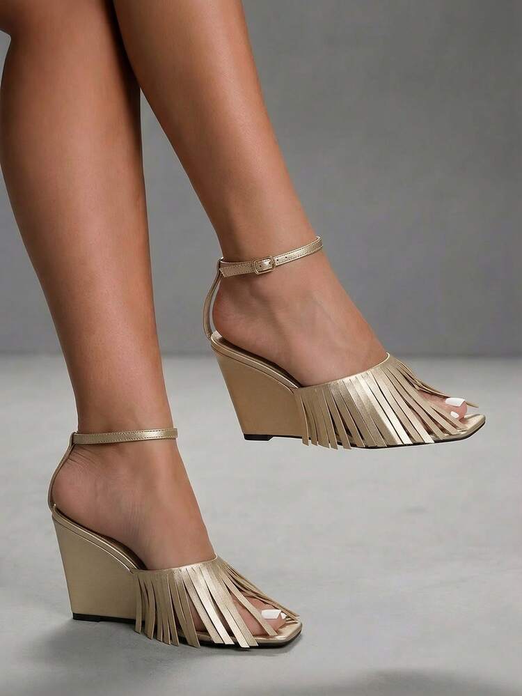 CUCCOO SZL Women's Elegant Fashion High Heel Sandals With Tassel And Buckle Design Spring Shoes