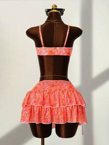 Women's Sexy Knotted Front Printed Bikini Set + Matching Mesh Skirt, Spring/Summer - Multicolor - View 2